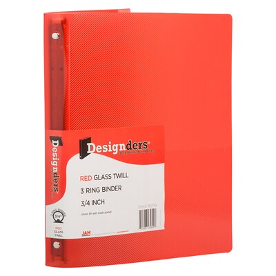 JAM Paper 3/4 3-Ring Flexible Poly Binders, Red (53016RE)