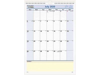 2020 AT-A-GLANCE 17 x 12 Wall Calendar, QuickNotes, White (PM53-28-21)