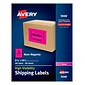 Avery Laser Shipping Labels, 5 1/2 x 8 1/2, Neon Pink, 2 Labels/Sheet, 100 Sheets/Box, 200 Labels/