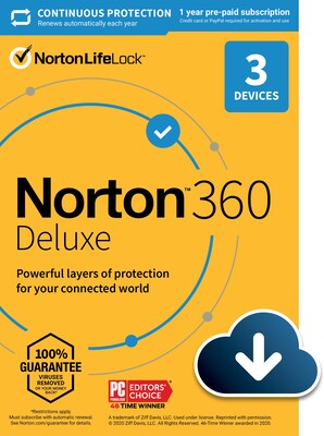Norton 360 Deluxe for 3 Devices, Windows/Mac/Android/iOS, Download (21392049)