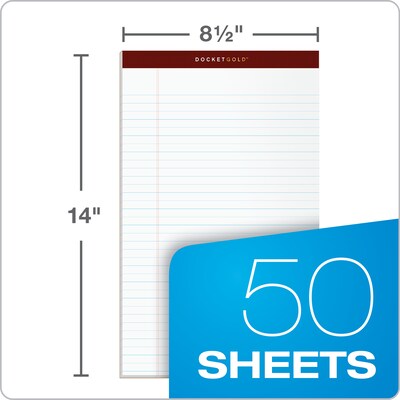 Tops Docket Gold Notepads, 8.5" x 14", White, 50 Sheets/Pad, 12 Pads/Pack (63990)