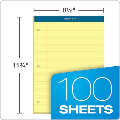 TOPS Double Docket Writing Tablet, 8-1/2" x 11-3/4", College Ruled, Canary, 100 Sheets/Pad (63383)