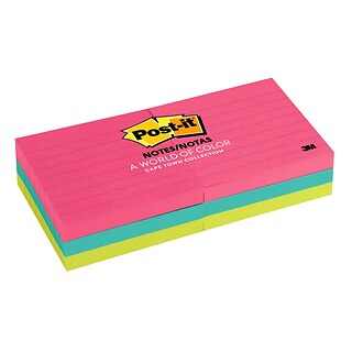 Post-it® Notes, 3 x 3, Cape Town Collection, Lined, 100 Sheets/Pad, 6/Pads (630-6AN)
