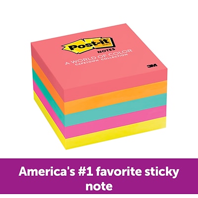 Post-it® Notes, 3 x 3, Poptimistic Collection, 100 Sheets/Pad, 5 Pads/Pack (654-5PK)