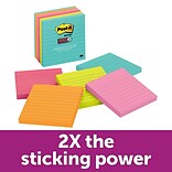 Post-it® Super Sticky Notes, 4 x 4, Miami Collection, Lined, 90 Sheets/Pad, 6 Pads/Pack (675-6SSMI
