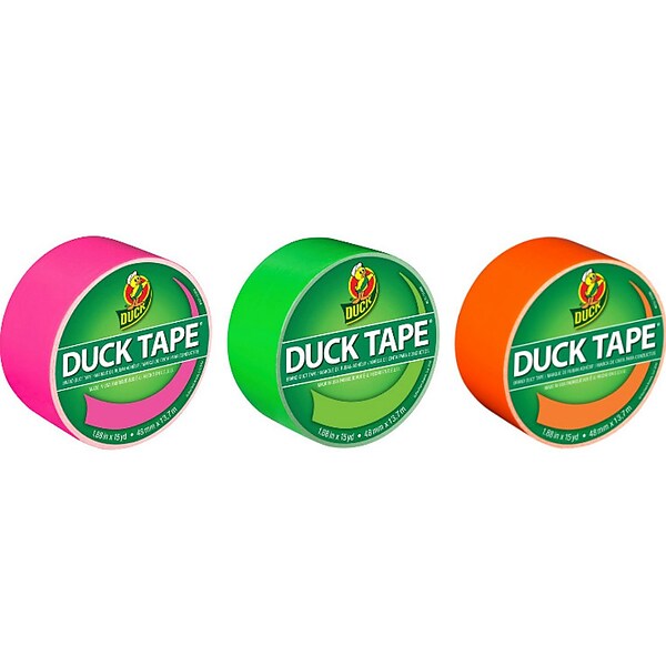 Duck Heavy Duty Duct Tapes, 1.88 x 15 Yds., Neon Pink/Green/Orange, 3 Rolls/Pack (DUCKNEON3PK-STP)