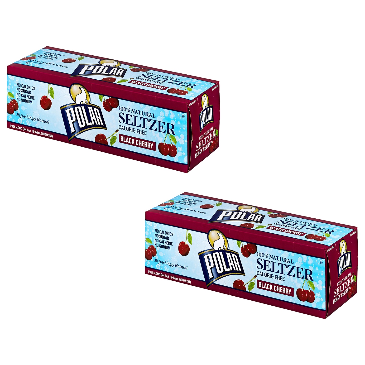 Polar Seltzer Water, 12 Fl. Oz., Black Cherry, 12/Carton, 2 Cartons/Pack (1000228)