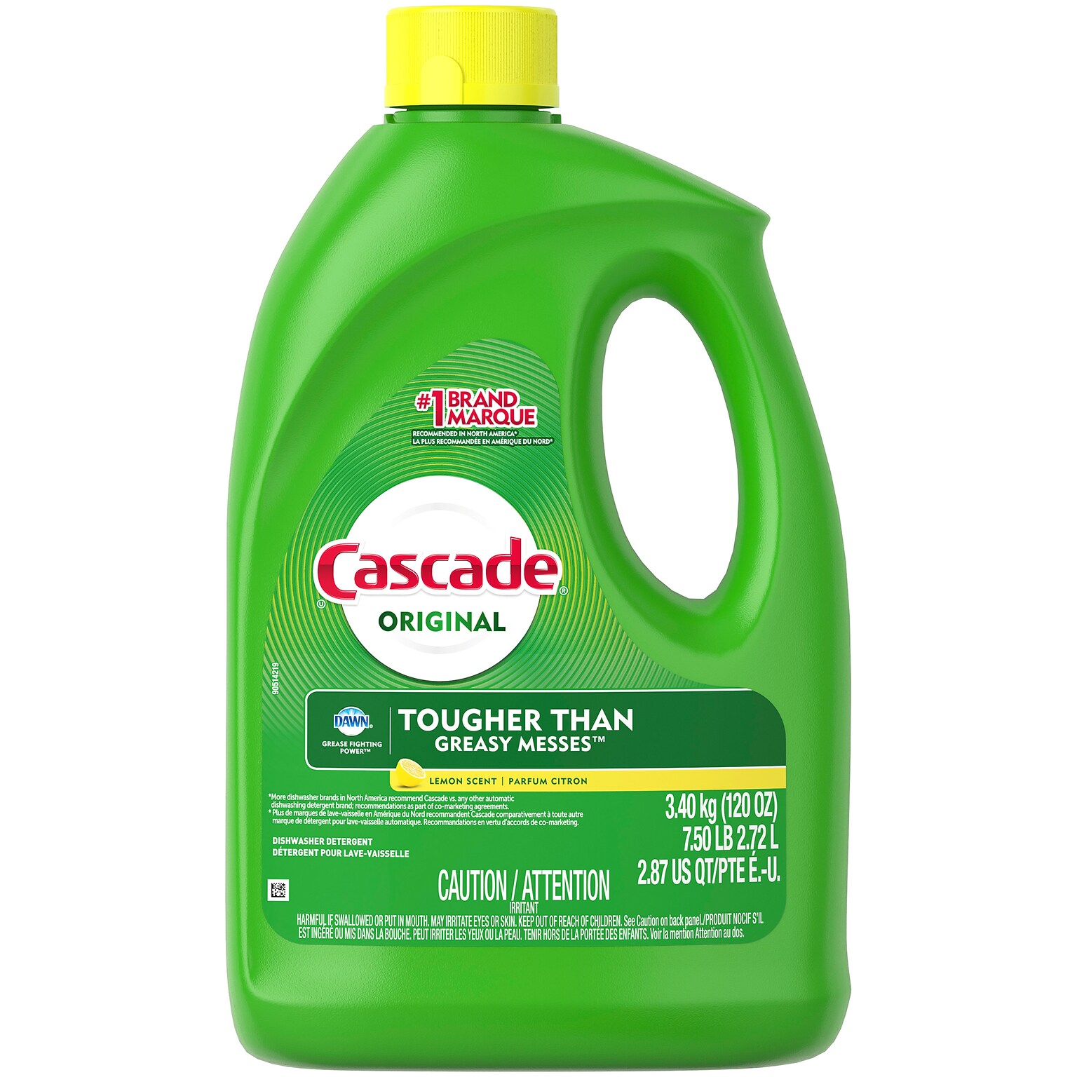 Cascade 2-in-1 Dishwasher Detergent Gel, Lemon Scent, 120 oz., 4/Carton (28193)