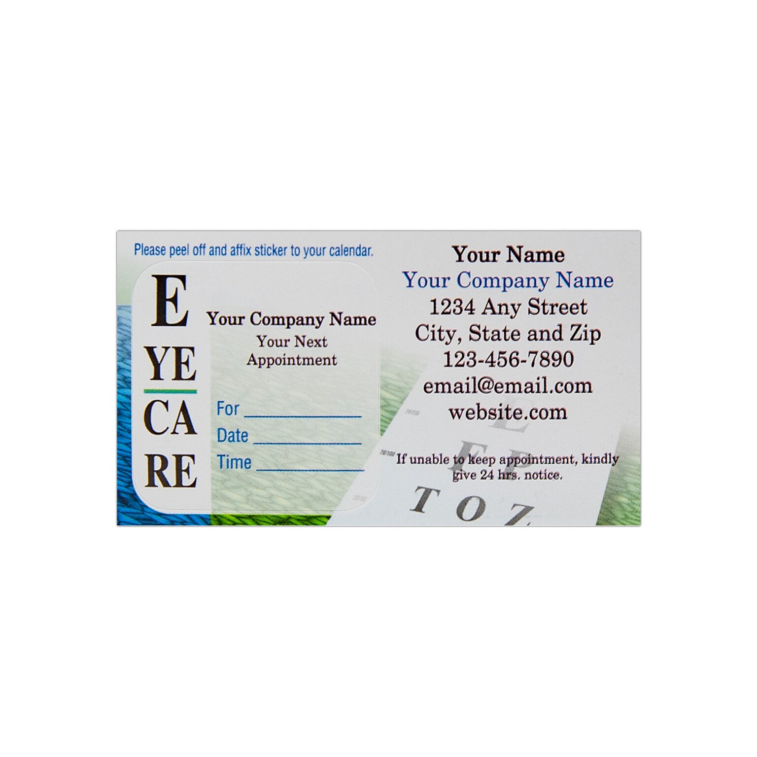 Custom Full Color Sticker Appt. Cards, Left Rounded Square Sticker, Flat Print, Horizontal, 1-Sided, 250/Pk