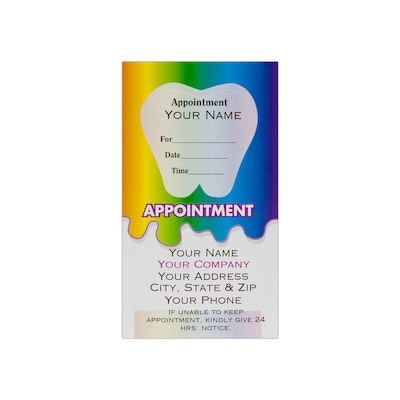 Custom Full Color Dental Sticker Appt. Cards, Top Tooth Sticker, Flat Print, Vertical, 1-Sided, 250/