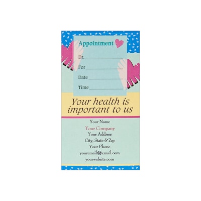 Custom Full Color Sticker Appt. Cards, Top Rectangle Sticker, Flat Print, Vertical, 1-Sided, 250/Pk