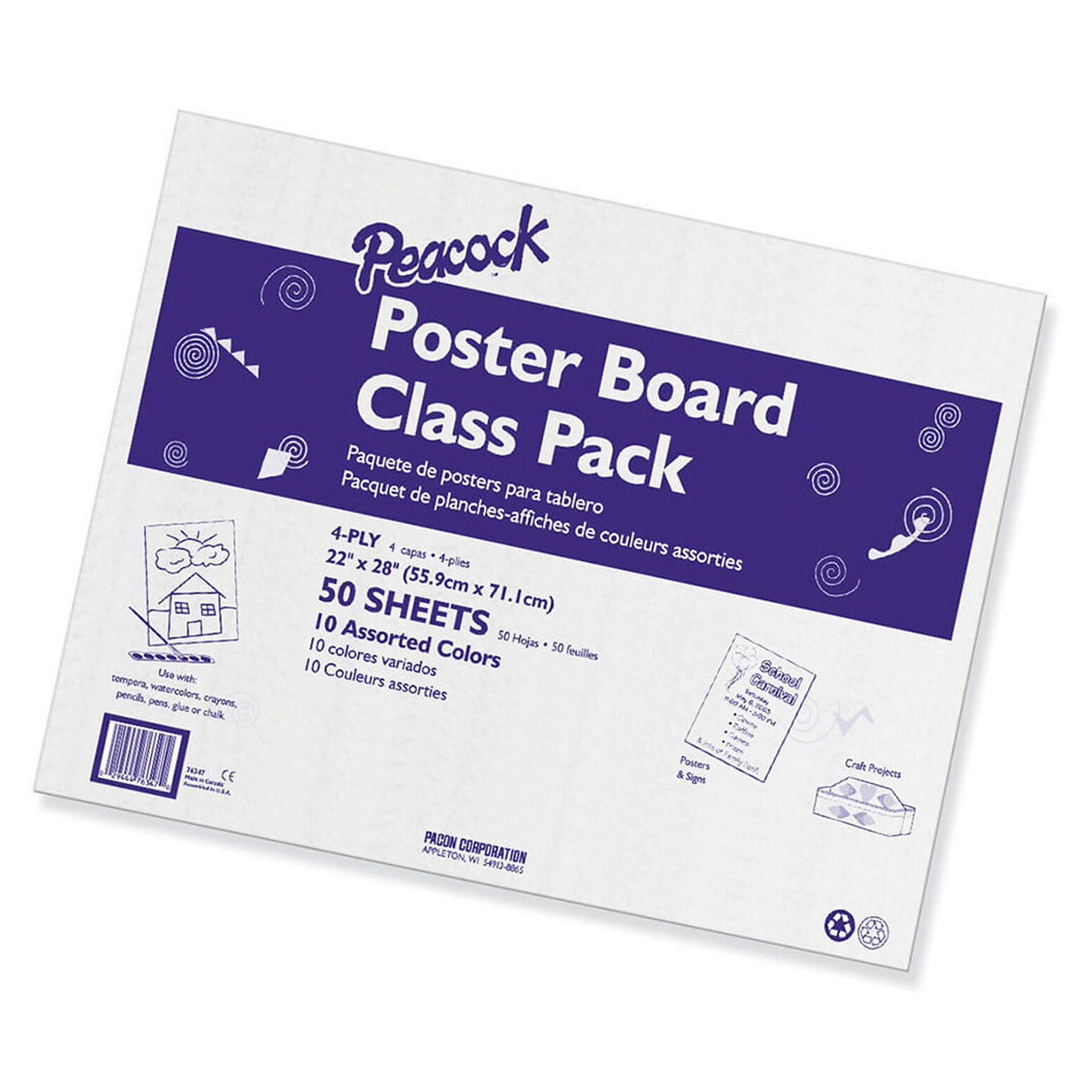 Pacon Class Pack Paper Poster Board, 22 x 28, Assorted Colors, 50 Sheets (PAC0076347)