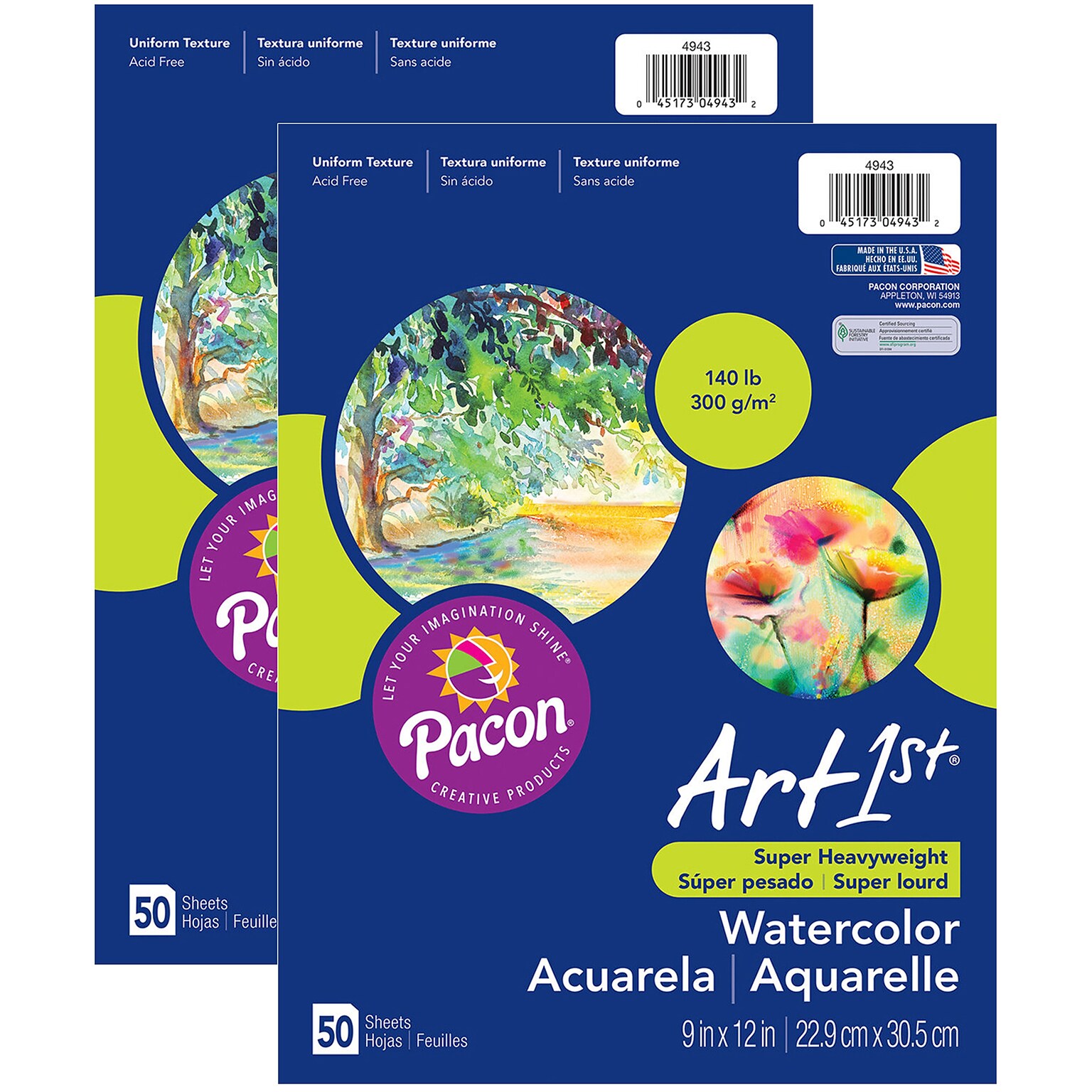 Pacon UCreate 9 x 12 Super Heavyweight Watercolor Paper Pad, 50 Sheets/Pad, 2 Pads/Pack (PAC4943-2)