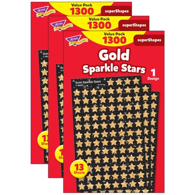 TREND Enterprises superShapes Value Pack Gold Sparkle Stars Stickers, 1300 Stickers/Pack, 3 Packs/Bu