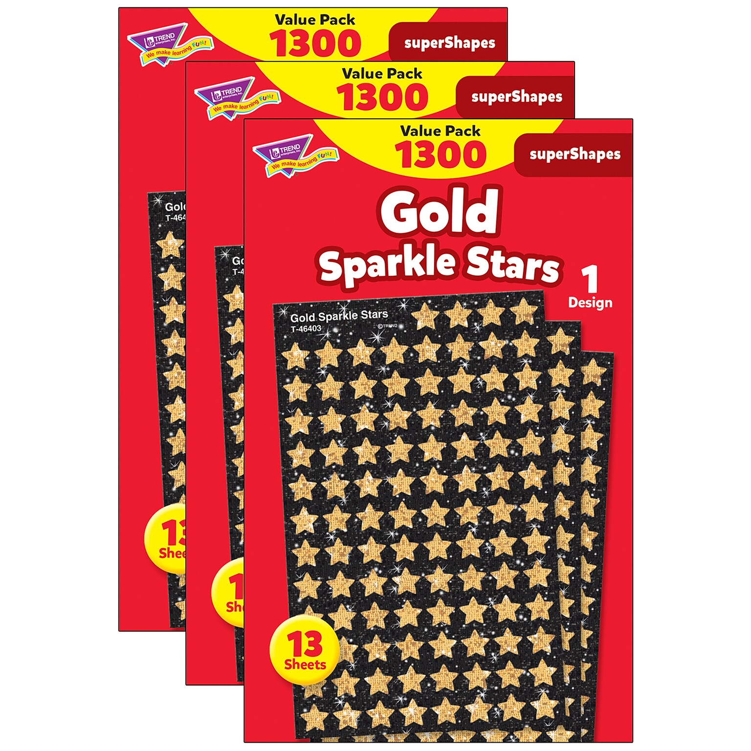 TREND Enterprises superShapes Value Pack Gold Sparkle Stars Stickers, 1300 Stickers/Pack, 3 Packs/Bundle (T-46935-3)