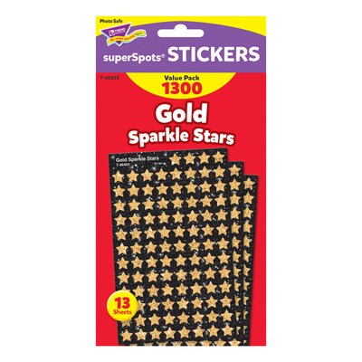 TREND Enterprises superShapes Value Pack Gold Sparkle Stars Stickers, 1300 Stickers/Pack, 3 Packs/Bu