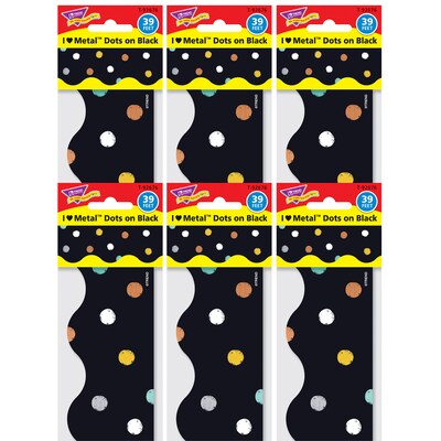 TREND Enterprises Terrific Trimmers I HEART Metal 468L x 2.25H Trim, Dots on Black, 6 Packs (T-92676-6)