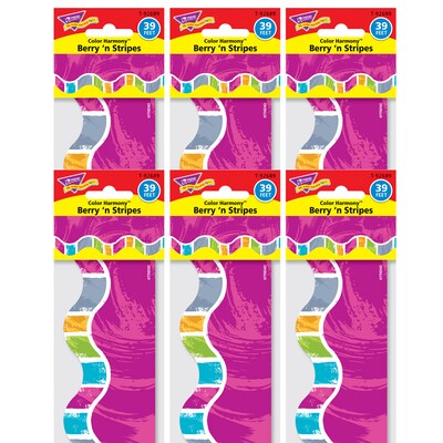 TREND Enterprises Terrific Trimmers Color Harmony 468L x 2.25H Trim, Berry n Stripes, 6 Packs (T-92689-6)