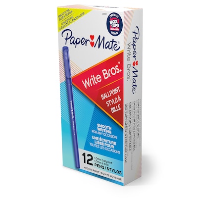 Paper Mate Write Bros. Ballpoint Pen, Medium Point, Blue Ink, Dozen (3311131)