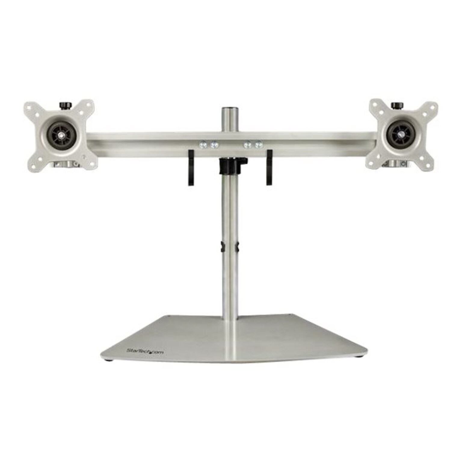 Dual Monitor Stand - Free Standing Desktop Pole Stand for 2x 24 VESA Mount Displays -Synchronized Height Adjustable - Silver