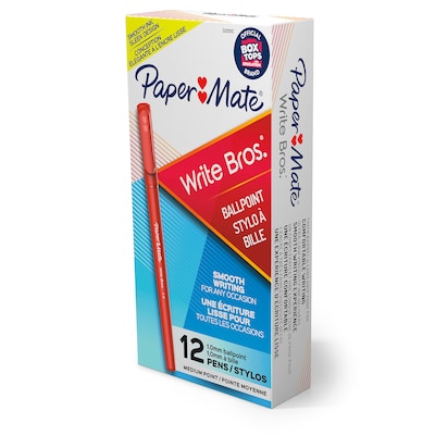 Paper Mate Write Bros. Ballpoint Pen, Medium Point, Red Ink, 1 Dozen (3321131)