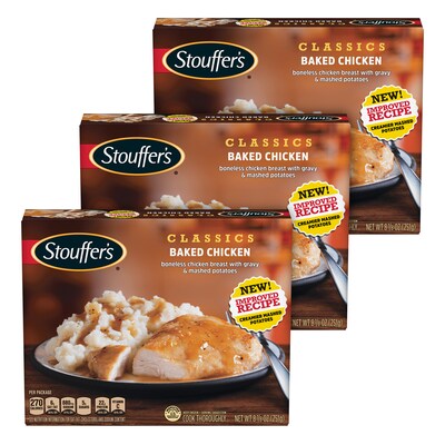 Stouffers Classics Baked Chicken with Gravy and Mashed Potatoes, Frozen, 8.8 oz., 3/Pack (101706)