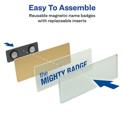 Avery The Mighty Badge Laser Reusable  Magnetic Name Badge System, 1" x 3", Gold, 80 Inserts, 10/Pack (71204)