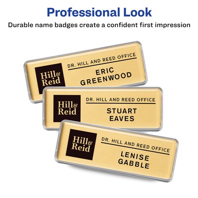 Avery The Mighty Badge Laser Reusable  Magnetic Name Badge System, 1" x 3", Gold, 80 Inserts, 10/Pack (71204)