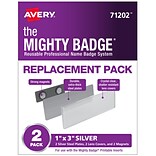 Avery The Mighty Badge Magnet Name Badge Replacement Pack, Silver, 2/Pack (71202)