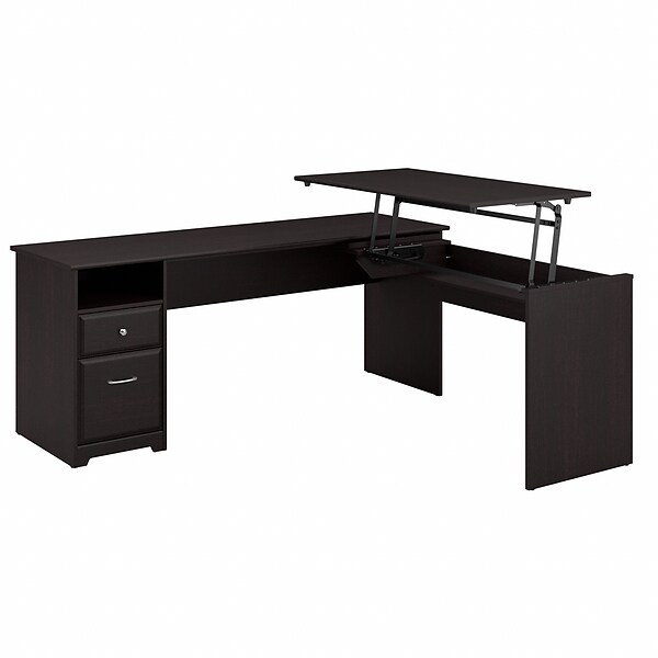 Bush Furniture Cabot 36-42H 3 Position L Shaped Sit to Stand Desk, Espresso Oak (CAB050EPO)