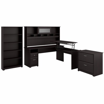 Bush Furniture Cabot 36-42H 3 Position L Shaped Sit to Stand Desk with Hutch and Storage, Espresso Oak (CAB055EPO)