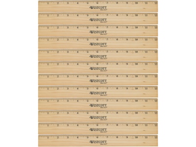 Westcott® 12 Scale Wood Ruler, Beige, 12/Pack (17720)