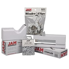 JAM Paper Office Starter Kit, White, Stapler, Tape Dispenser, Paper Clips & Binder Clips, 4/Pack (33