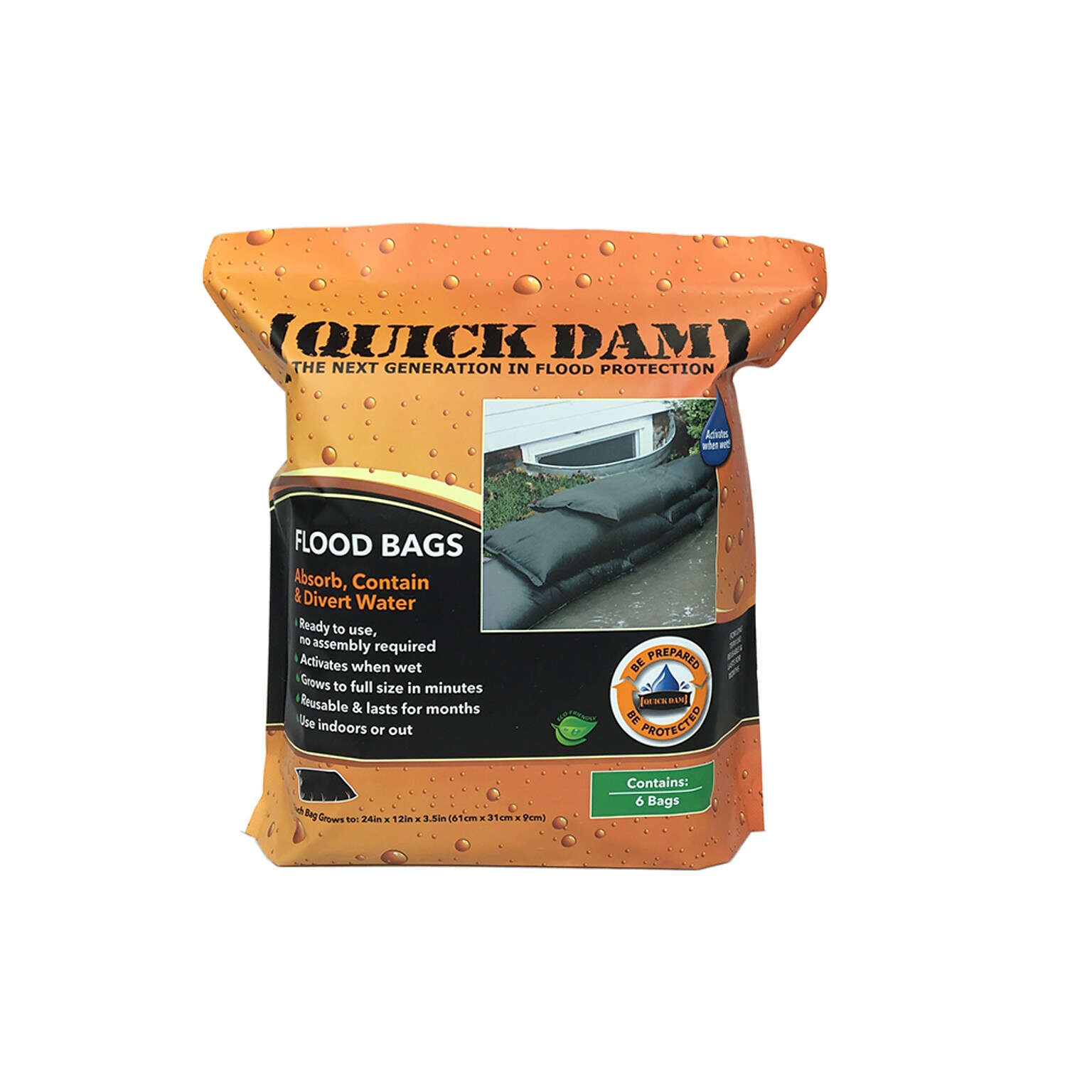 Quick Dam Water Activated Flood Bag, 12 x 24, 6/Pack (QD1224-6)