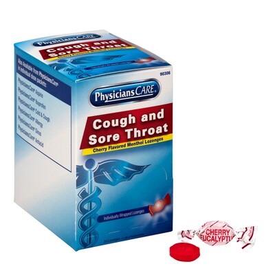 PhysiciansCare Cough & Sore Throat Lozenges, Cherry, 50/Box (90306)