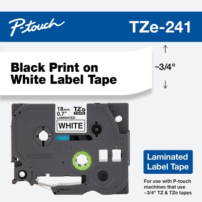 Brother P-touch TZe-241 Laminated Label Maker Tape, 3/4 x 26-2/10, Black On White (TZe-241)