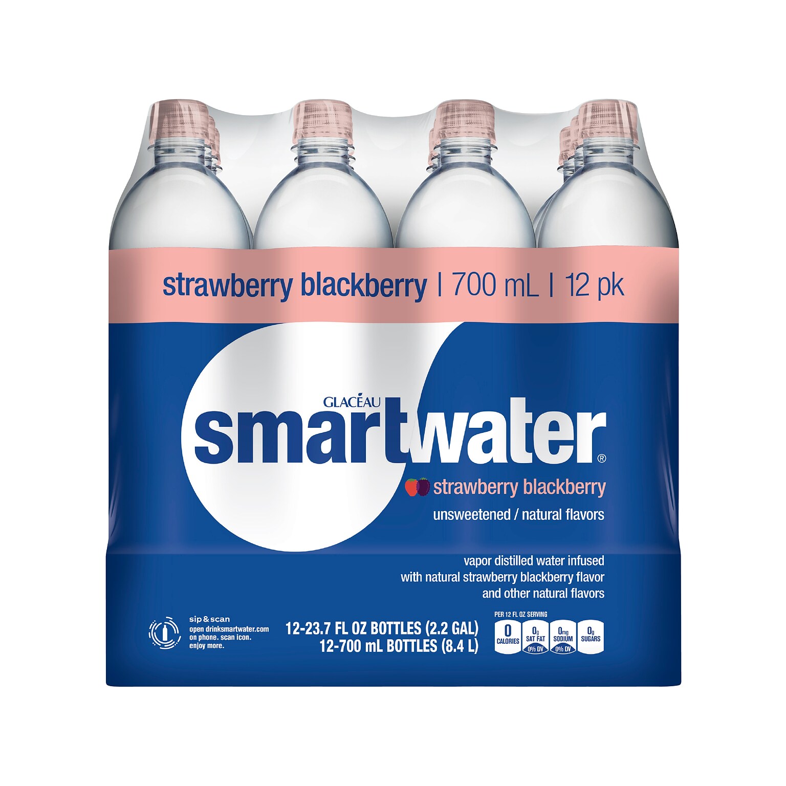 Glaceau Smartwater Flavored Water, 23.7 Oz., 12/Pack (157196)