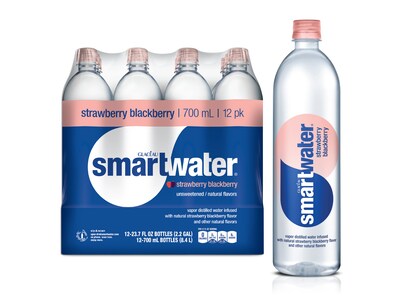 smartwater Strawberry Blackberry Flavored Water, 23.7 oz., 12/Pack (157196)