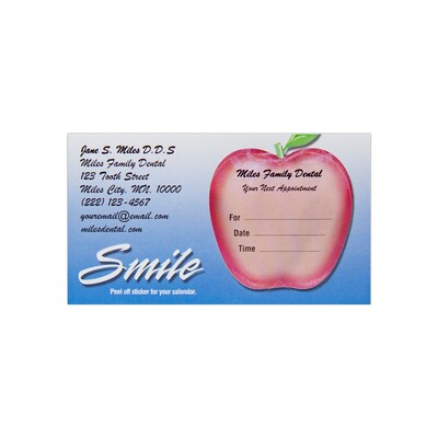 Custom Full Color Sticker Appt. Cards, Right Apple Sticker, Flat Print, Horizontal, 1-Sided, 250/Pk