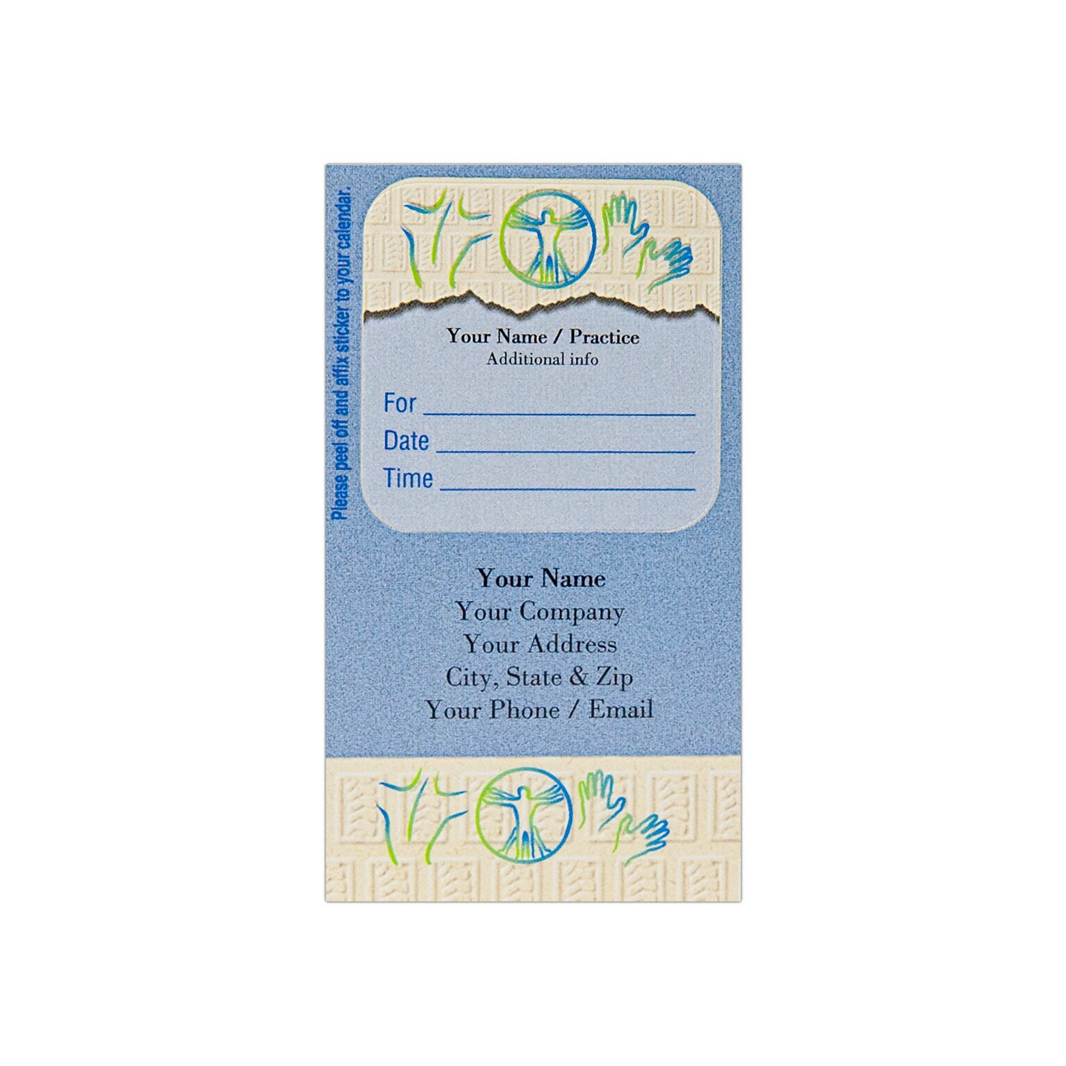 Custom Full Color Sticker Appt. Cards, Top Rounded Square Sticker, Flat Print, Vertical, 1-Sided, 250/Pk