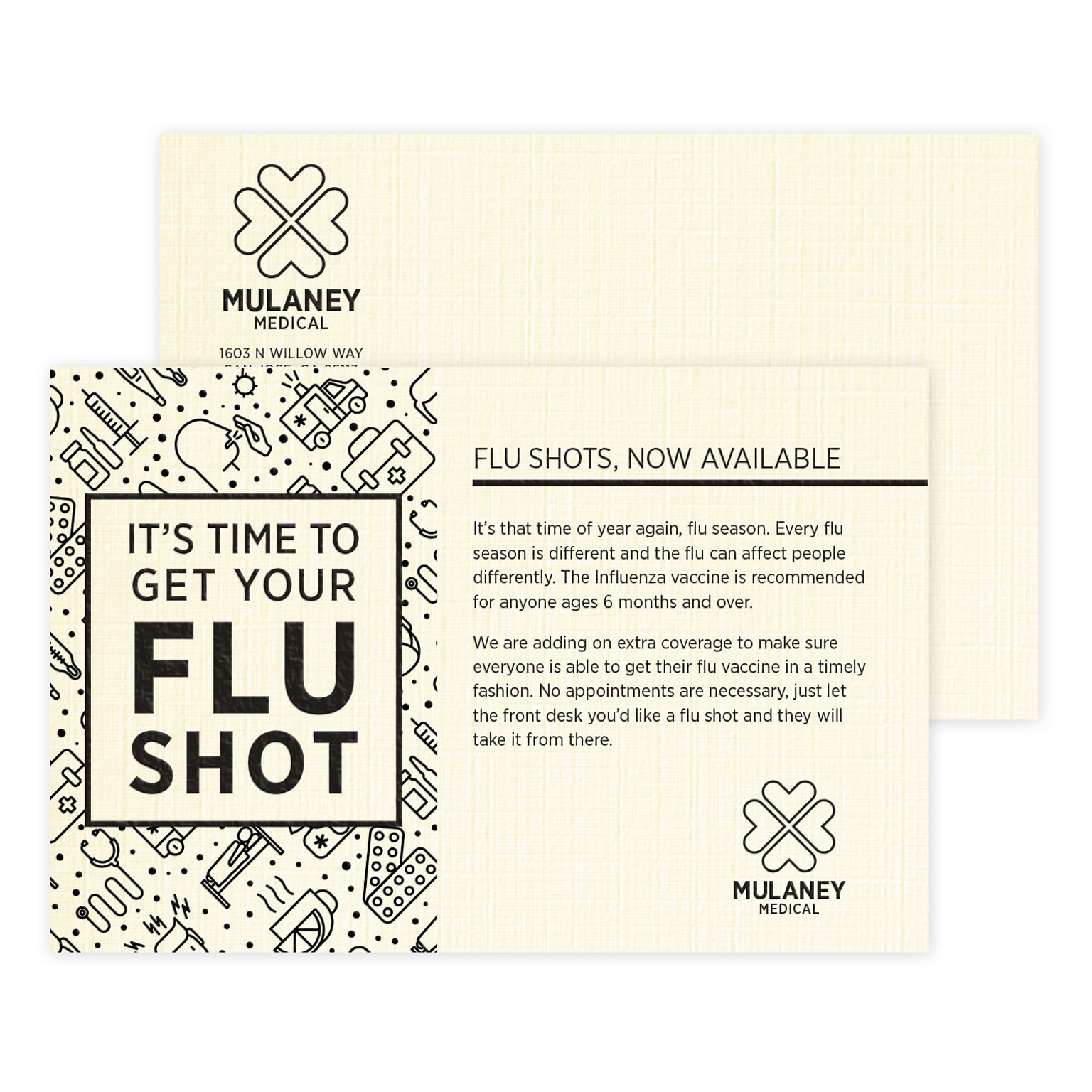 Custom 1-2 Color Postcards, 4 x 6, CLASSIC® Linen Natural White 80#, Raised Print, 1 Standard Ink, 2-Sided, 100/Pk