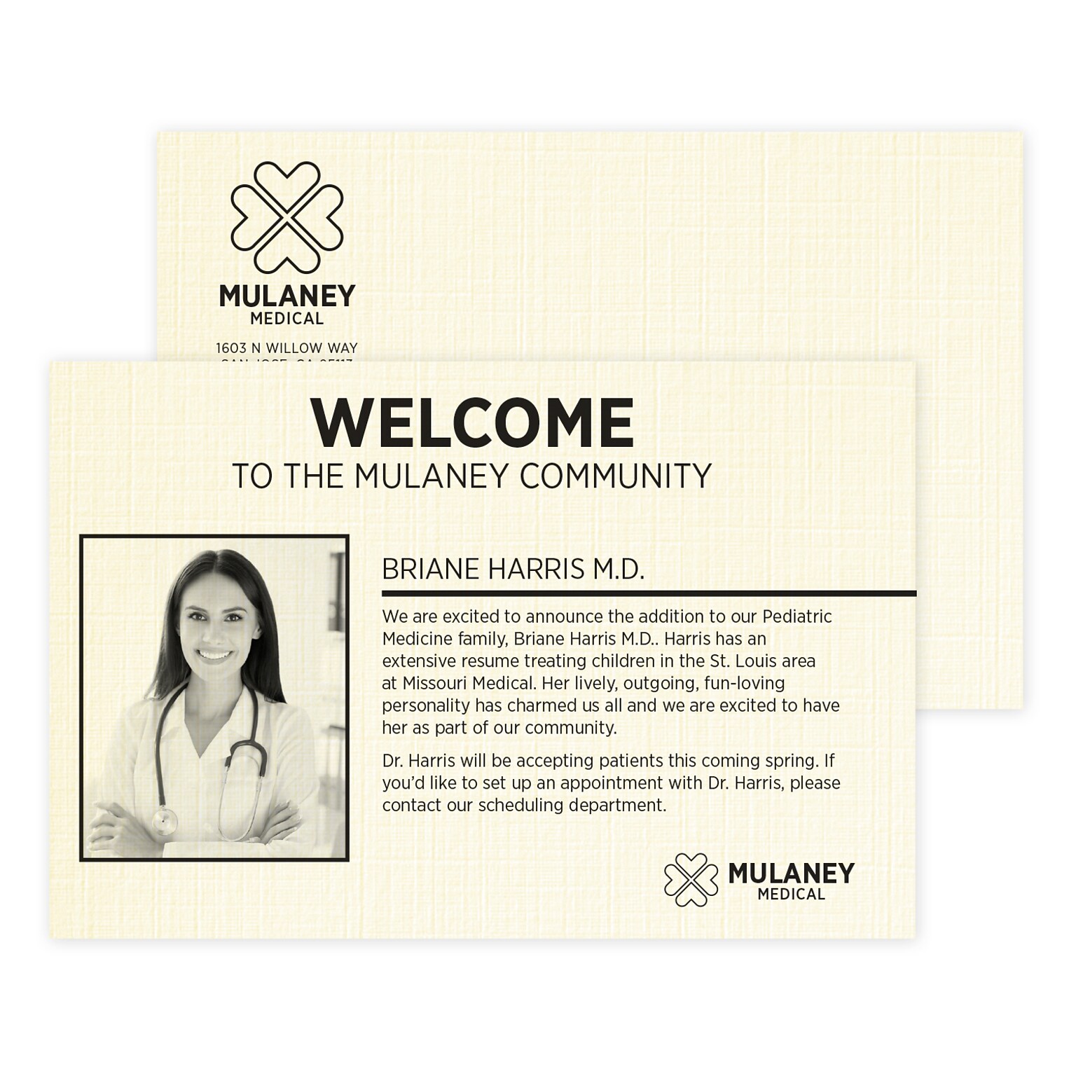 Custom 1-2 Color Postcards, 4 x 6, CLASSIC® Linen Natural White 80#, Flat Print, 1 Standard Ink, 2-Sided, 100/Pk