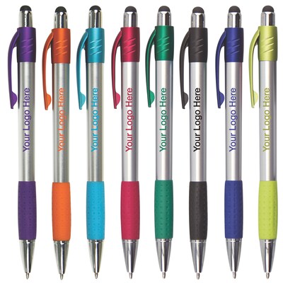Custom Premium Silver Stylus Pen W/ Metallic Accents
