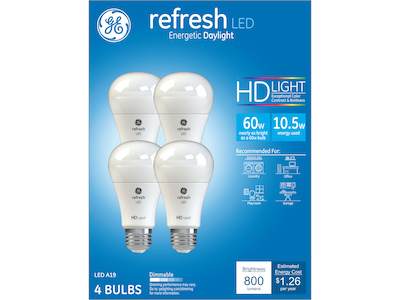 GE Refresh 10.5W A19 LED Bulb, 4/Pack (42978)