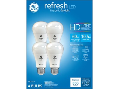 GE Refresh 10.5W A19 LED Bulb, 4/Pack (42978)