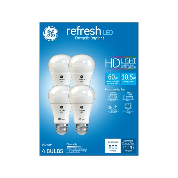 GE Refresh 10.5W A19 LED Bulb, 4/Pack (42978)