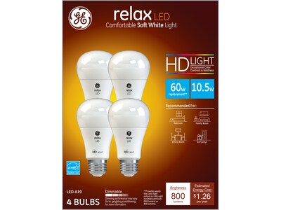 GE 10.5W A19 LED Bulb Lighting, 4/Pack (42977)