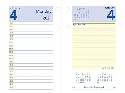 2021 AT-A-GLANCE 3.5 x 6 Desk Calendar Refill, QuickNotes, White (E517-50-21)