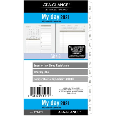 2021 AT-A-GLANCE 3.75 x 6.75 Daily & Monthly Refill, White, Each (471-225-21)