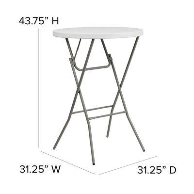 Flash Furniture 31.25" Rnd Granite Wht Plastic Bar Height Fold Table, Gray Powder Coated Cross Legs